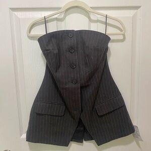 Black Pinstripe Strapless Blazer Dress